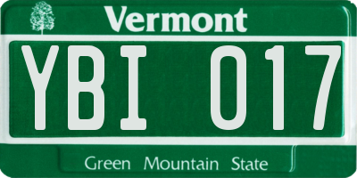 VT license plate YBI017
