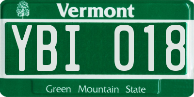 VT license plate YBI018
