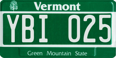 VT license plate YBI025
