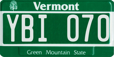 VT license plate YBI070