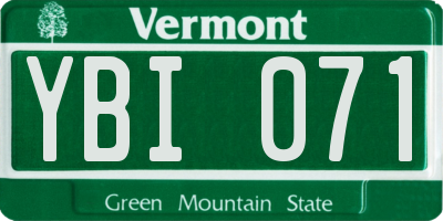 VT license plate YBI071