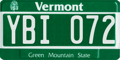 VT license plate YBI072