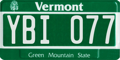 VT license plate YBI077