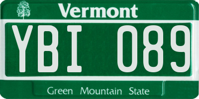 VT license plate YBI089