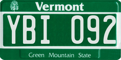 VT license plate YBI092