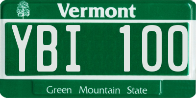 VT license plate YBI100