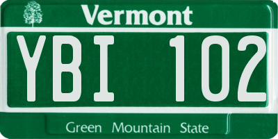 VT license plate YBI102