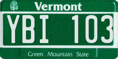 VT license plate YBI103