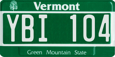 VT license plate YBI104