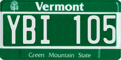 VT license plate YBI105