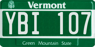 VT license plate YBI107