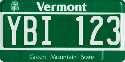 VT license plate YBI123