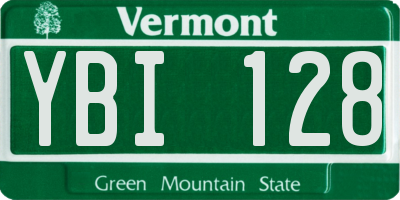 VT license plate YBI128