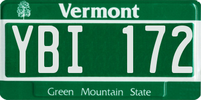 VT license plate YBI172