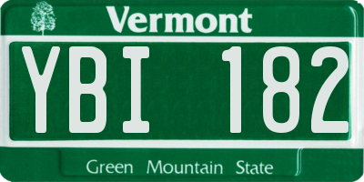 VT license plate YBI182
