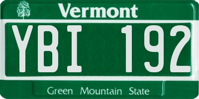 VT license plate YBI192