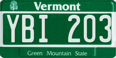 VT license plate YBI203