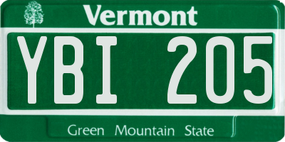 VT license plate YBI205