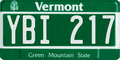 VT license plate YBI217
