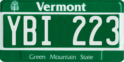 VT license plate YBI223