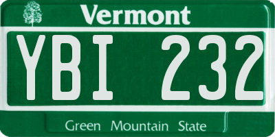 VT license plate YBI232