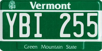 VT license plate YBI255