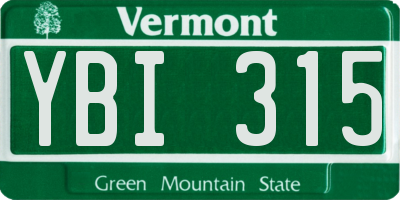 VT license plate YBI315