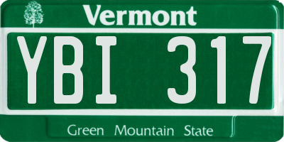 VT license plate YBI317