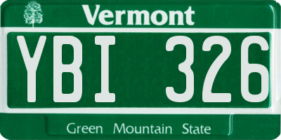 VT license plate YBI326
