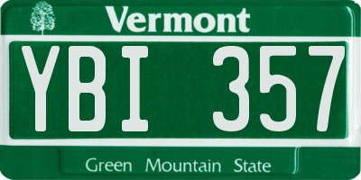 VT license plate YBI357