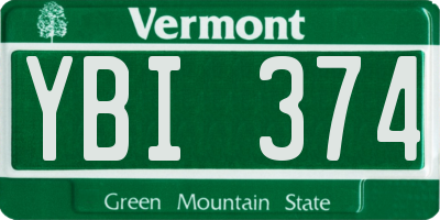 VT license plate YBI374