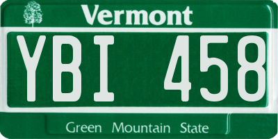 VT license plate YBI458
