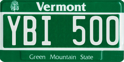 VT license plate YBI500