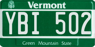 VT license plate YBI502