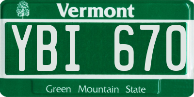 VT license plate YBI670
