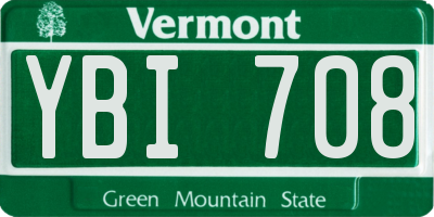 VT license plate YBI708