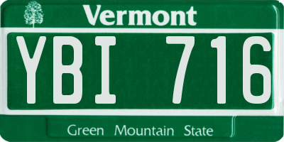 VT license plate YBI716