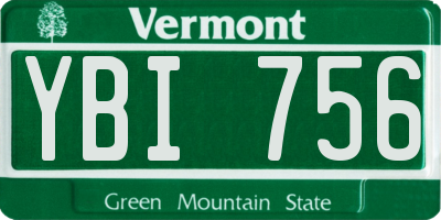 VT license plate YBI756