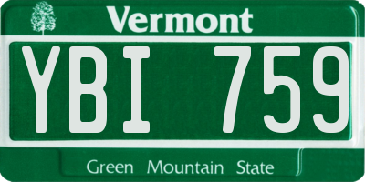 VT license plate YBI759