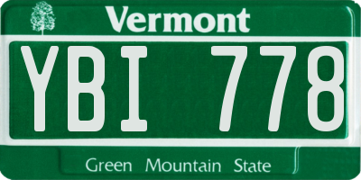 VT license plate YBI778
