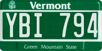 VT license plate YBI794