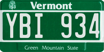 VT license plate YBI934
