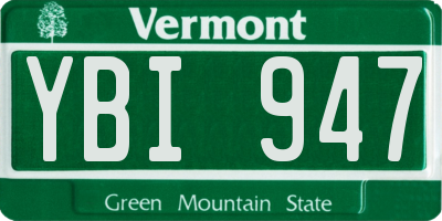 VT license plate YBI947