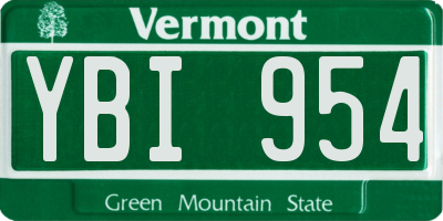 VT license plate YBI954