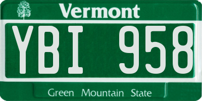 VT license plate YBI958