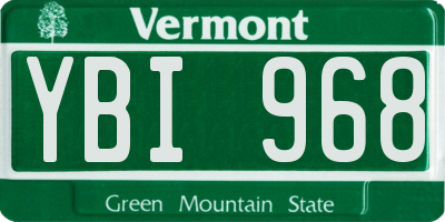 VT license plate YBI968