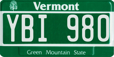 VT license plate YBI980
