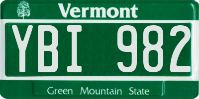 VT license plate YBI982