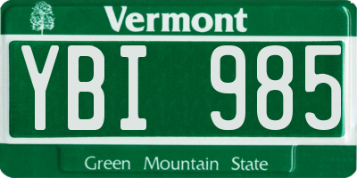 VT license plate YBI985