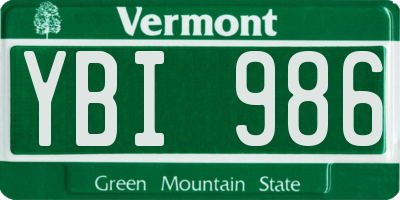 VT license plate YBI986